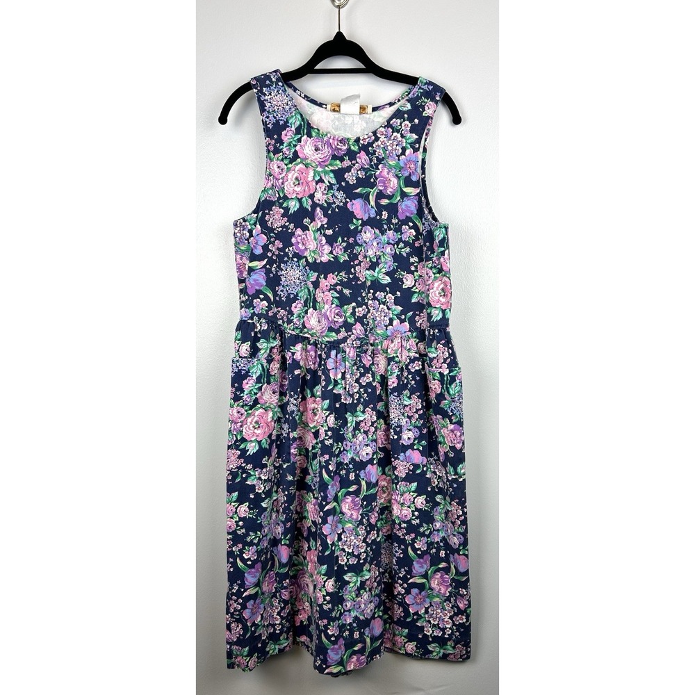 Pams Closet Vintage 90s Jumper Dress Small Purple Pink Floral Cottagecore Cotton